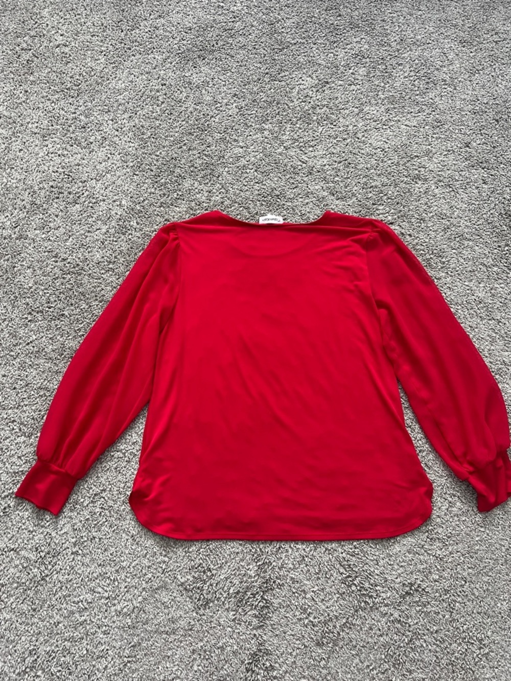 Calvin Klein Women’s Red Long-Sleeve Scoop Neck Blouse Top Sheer Sleeves -Size M - Picture 2 of 11